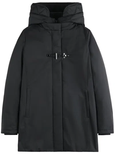 Fay Hooded Black Jacket With Quilted Detailing And Toggle Closure In Black