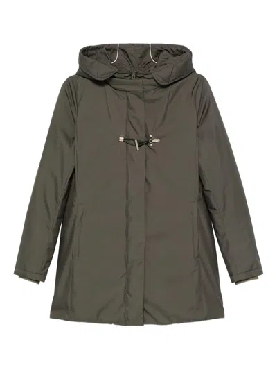 Fay Hooded Coat With Side Pockets And Long Sleeves In Green