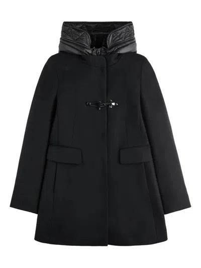 Fay Toggle Coat In Black Wool Blend Fabric In Black