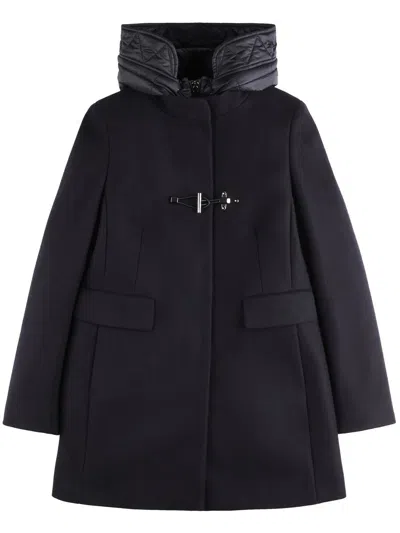 Fay Toggle Coat In Black Wool Blend Fabric In Blue