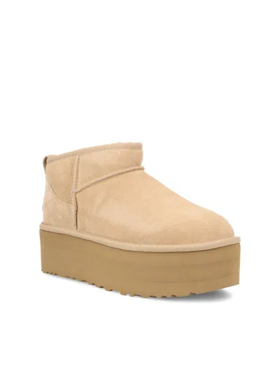 Ugg Classic Ultra Mini Platform Suede Ankle Boots In Sand