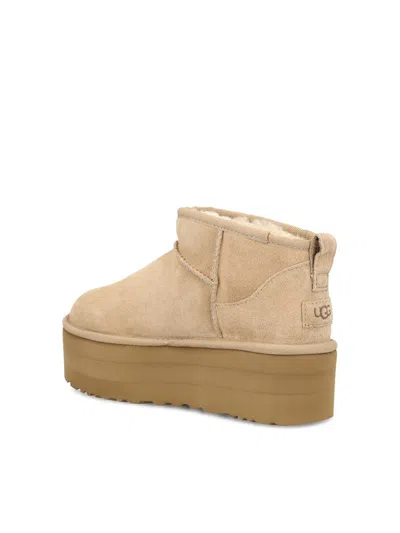 Ugg Classic Ultra Mini Platform Suede Ankle Boots In Sand