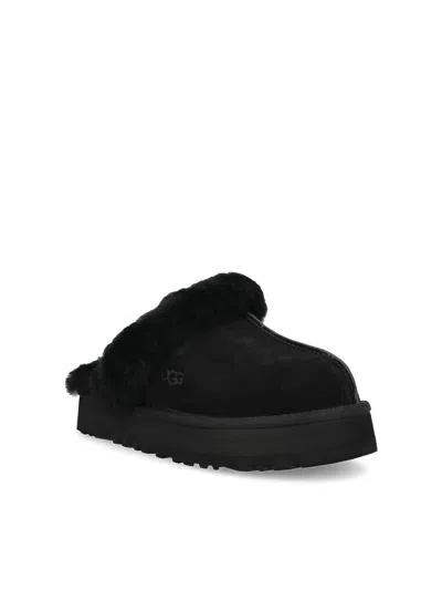 Ugg Disquette Sheepskin Platform Slippers In Black