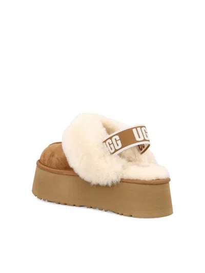 Ugg Platform Mules Made Of Camel-colored Leather With Faux Fur And Elastic Back In Brown