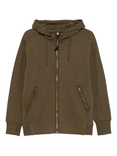 C.p. Company Cp Company Sweatshirts Hooded Open In Diagonal Raised Fleece In Green