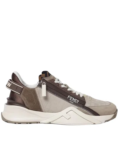 Fendi Flow Sneaker In Beige Nubuck In Brown