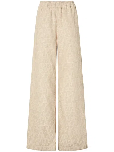 Fendi Women Ff Cotton And Linen Trousers In Neutral