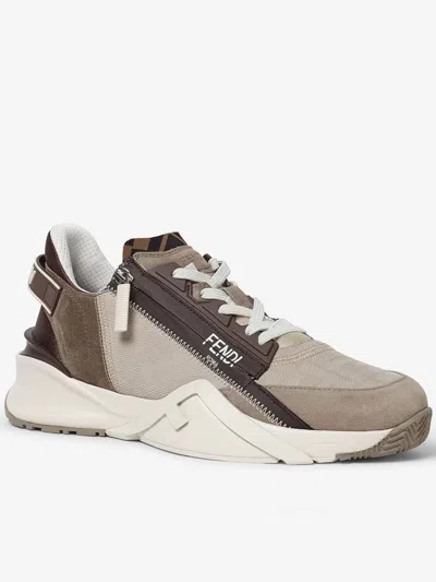 Fendi Flow Sneaker In Beige Nubuck In Brown