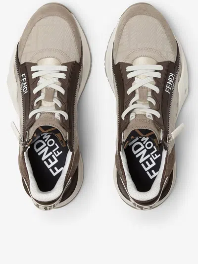 Fendi Flow Sneaker In Beige Nubuck In Brown