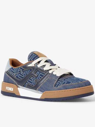 Fendi Match Denim Ff Embossed Sneakers Blue In Blue
