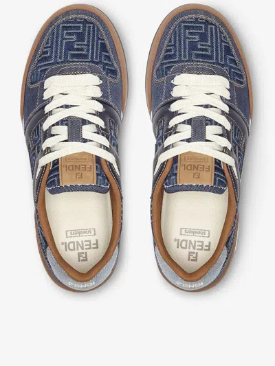 Fendi Match Denim Ff Embossed Sneakers Blue In Blue