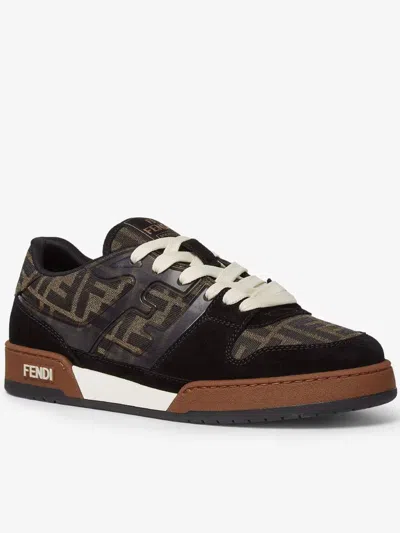 Fendi Match Low-top Ff Jacquard Fabric And Suede Sneakers In Black