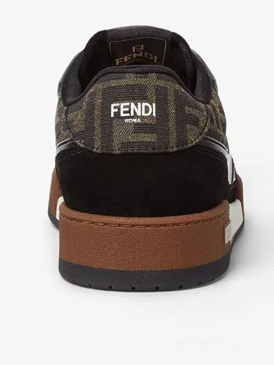 Fendi Match Low-top Ff Jacquard Fabric And Suede Sneakers In Black