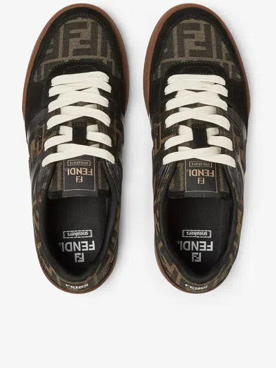 Fendi Match Low-top Ff Jacquard Fabric And Suede Sneakers In Black