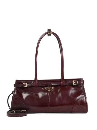 Prada Bordeaux Calf Leather Handbag With Adjustable Shoulder Strap In Purple