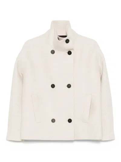 Harris Wharf London Beige Short Coat With High Neck And Dropped Shoulders In Neutral