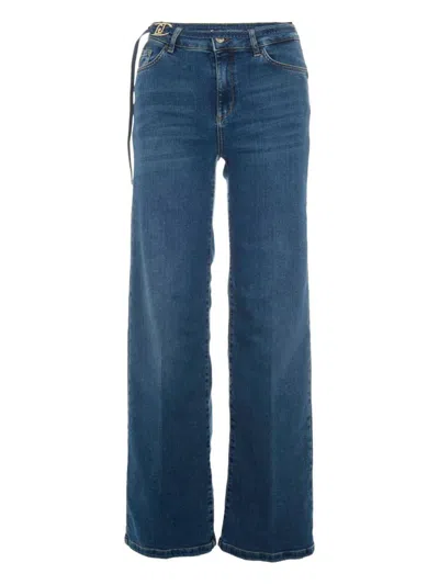 Liu •jo Liu Jo Wide-leg Jeans With Belt Detail And Gold-tone Hardware In Blue