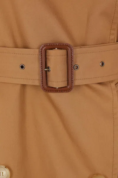 Chloé Double-breasted Leather-trimmed Cotton-gabardine Trench Coat In Brown