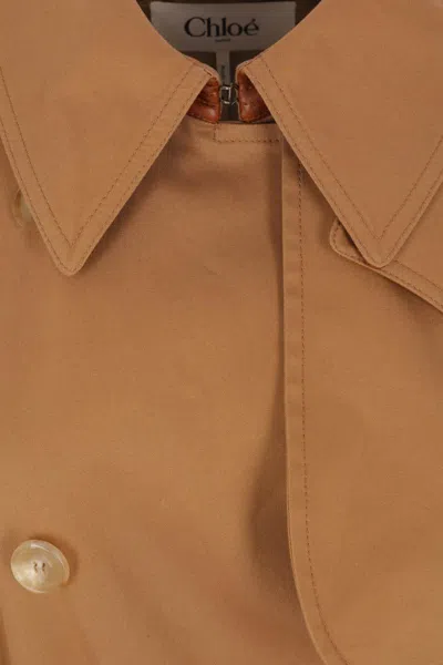 Chloé Double-breasted Leather-trimmed Cotton-gabardine Trench Coat In Brown