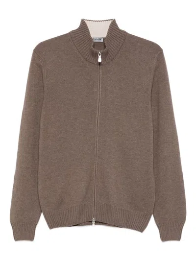 Gran Sasso Zip-fastening Wool Cardigan In Brown