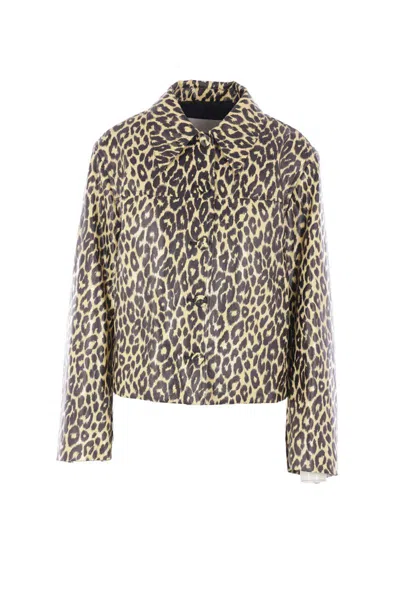 Jil Sander Leopard Print Coated Linen Jacket In Gold
