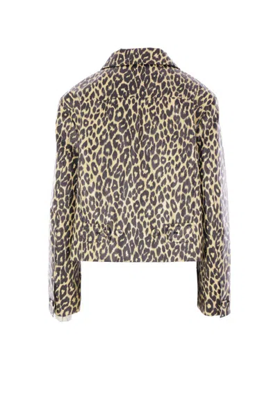 Jil Sander Leopard Print Coated Linen Jacket In Gold