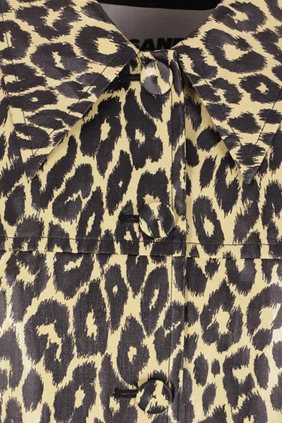 Jil Sander Leopard Print Coated Linen Jacket In Gold