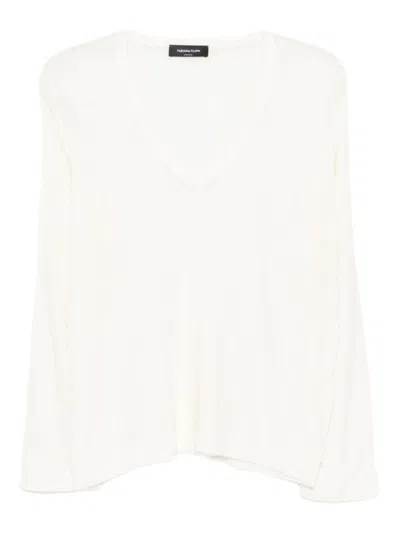 Fabiana Filippi Lightweight Knit V-neck Sweater With Ribbed Cuffs In White