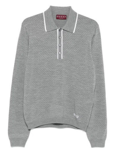 Gucci Wool Long Sleeves Polo Shirt In Gray