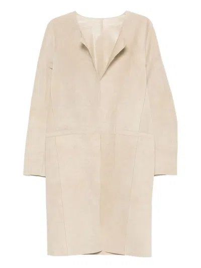 Totême Long Sleeve Suede Leather Coat In Neutral