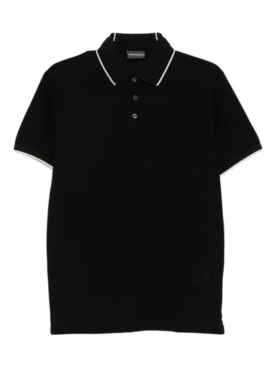 Emporio Armani Logo Cotton Polo Shirt In Black