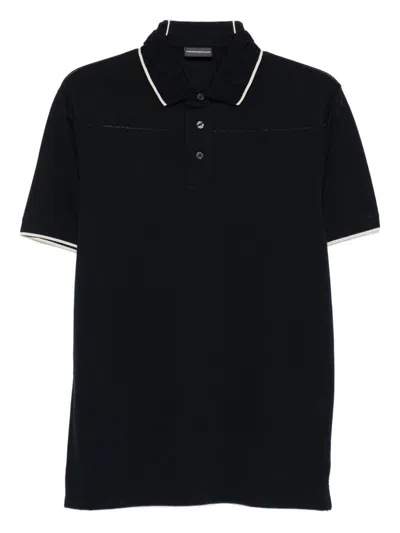 Emporio Armani Logo Cotton Polo Shirt In Black