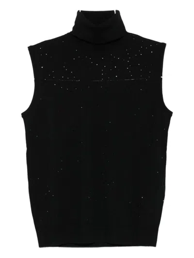 Emporio Armani Embellished Turtleneck Tank Top In Black