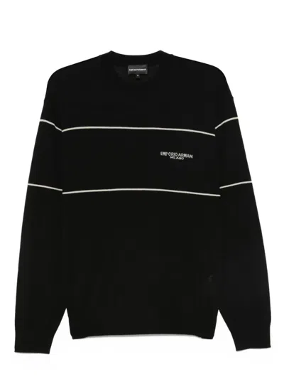 Emporio Armani Virgin-wool Jumper With Jacquard Logo In Black