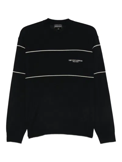 Emporio Armani Virgin-wool Jumper With Jacquard Logo In Blue