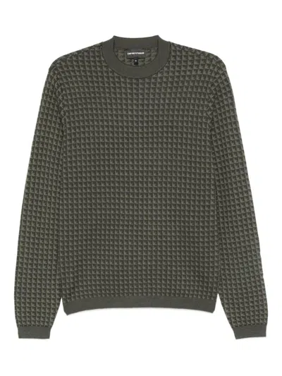 Emporio Armani Mens Squares 06k0 Embossed-pattern Crew-neck Regular-fit Wool Jumper Xxxl In Green