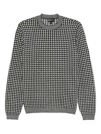 Emporio Armani Jumper Crewneck Wool Geometric Pattern In Blue