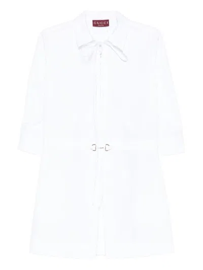 Gucci Cotton Poplin Shirt Dress With Embroidery In White