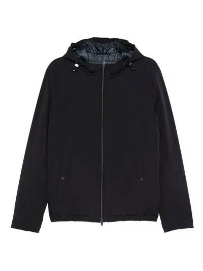 Herno Hooded Long Sleeve Jacket With Elasticated Hem In Blue