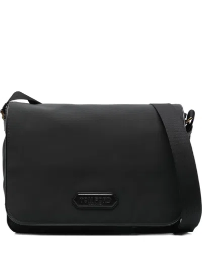 Tom Ford Leather-trimmed Nylon Messenger Bag In Black