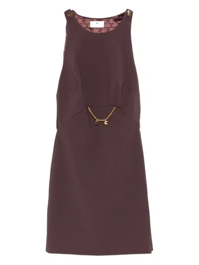 Elisabetta Franchi Bordeaux Sleeveless Dress With Chain Decoration On The Front In Fabric Woman In Brown