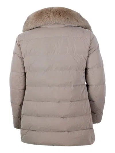 Moorer Fur-collar Quilted Coat In Purple