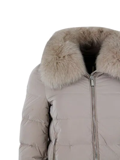 Moorer Fur-collar Quilted Coat In Purple