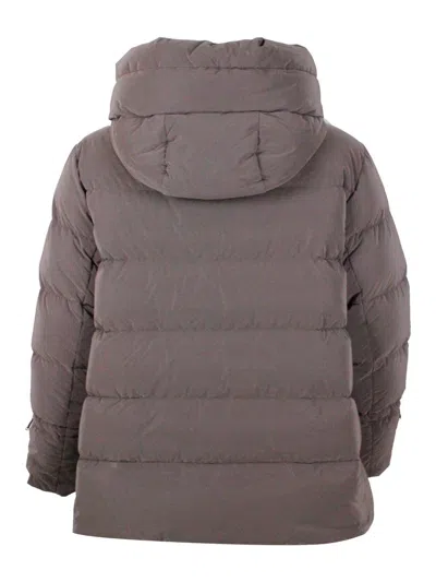 Moorer Hooded Puffer Jacket With Side Zip Pockets In Brown