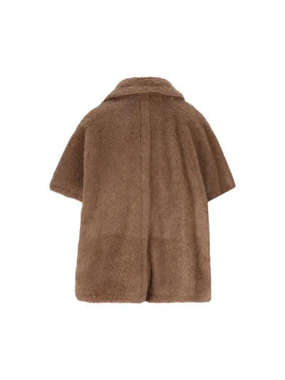 Max Mara Collared Cape With Front Pockets And Short Sleeves In Brown