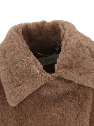 Max Mara Collared Cape With Front Pockets And Short Sleeves In Brown