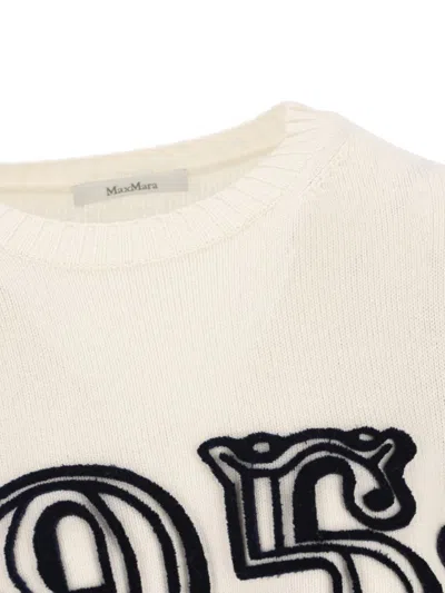 Max Mara Logo-embellishment Crew-neck Sweater In White