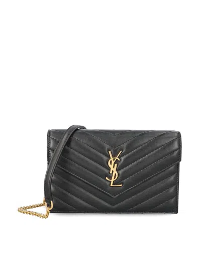 Saint Laurent Quilted Matelasse Leather Shoulder Bag In Black