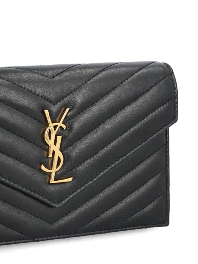 Saint Laurent Quilted Matelasse Leather Shoulder Bag In Black