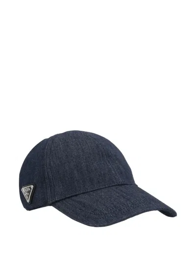 Prada Denim Cap Baseball Curved Brim In Blue